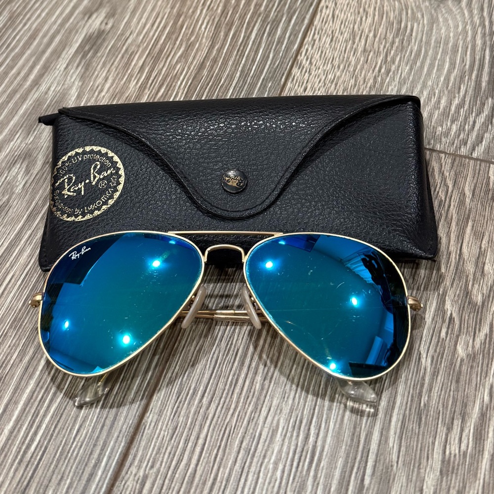 Ray-Ban Gold Frame Sunglasses with Blue Lenses